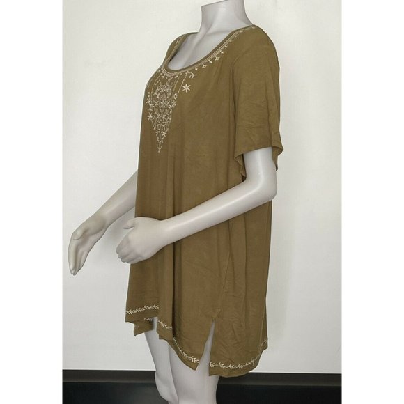 Women’s plus Size 1X blouse Philosophy olive Green embroidery on the front - Picture 3 of 12